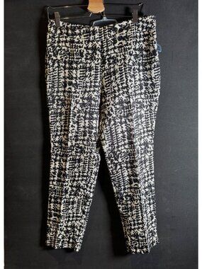 New Carolina Herrera Printed Silk Straight-leg Pants, White/Black, Size 8 $345
